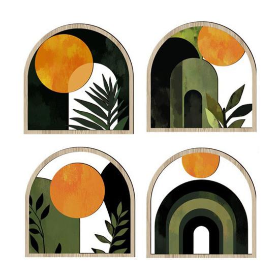 4 Pcs Wooden Round Boho Wall Art Bohemian Hollow Out Circle Wall Decor Neutral Minimalist Farmhouse Wall Hanging Sign for Bedroom Patio Balcony