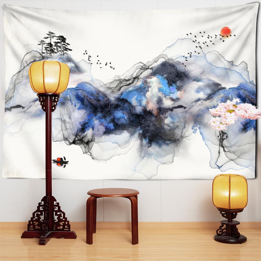 Ink Painting Tapestry Wall Hanging Bohemian Style Hippie Tapiz Psychedelic Mysterious Aesthetics Room Home Decor