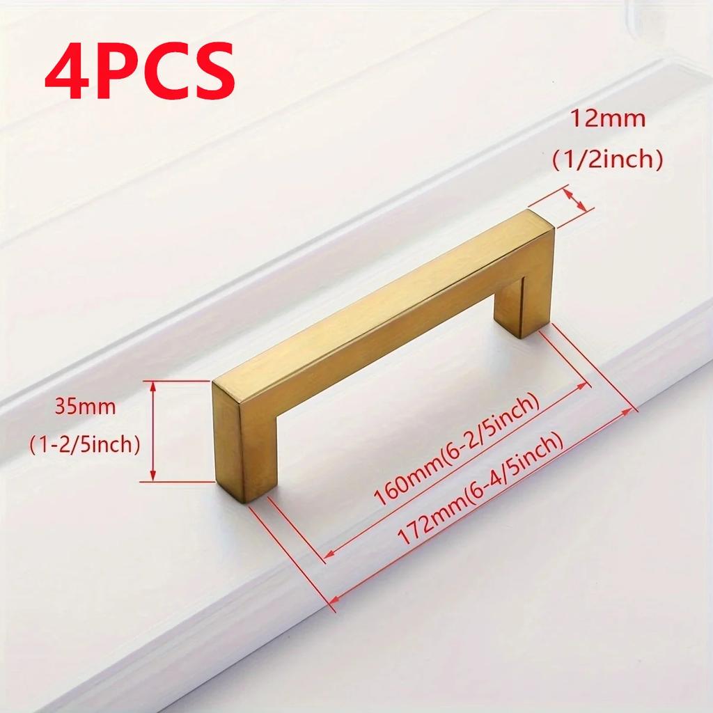 4Pcs Square Cabinet Pulls Stainless Steel Kitchen Drawer Pulls Cabinet Handles Overall Pull Cupboard Handle Wardrobe Door Knobs