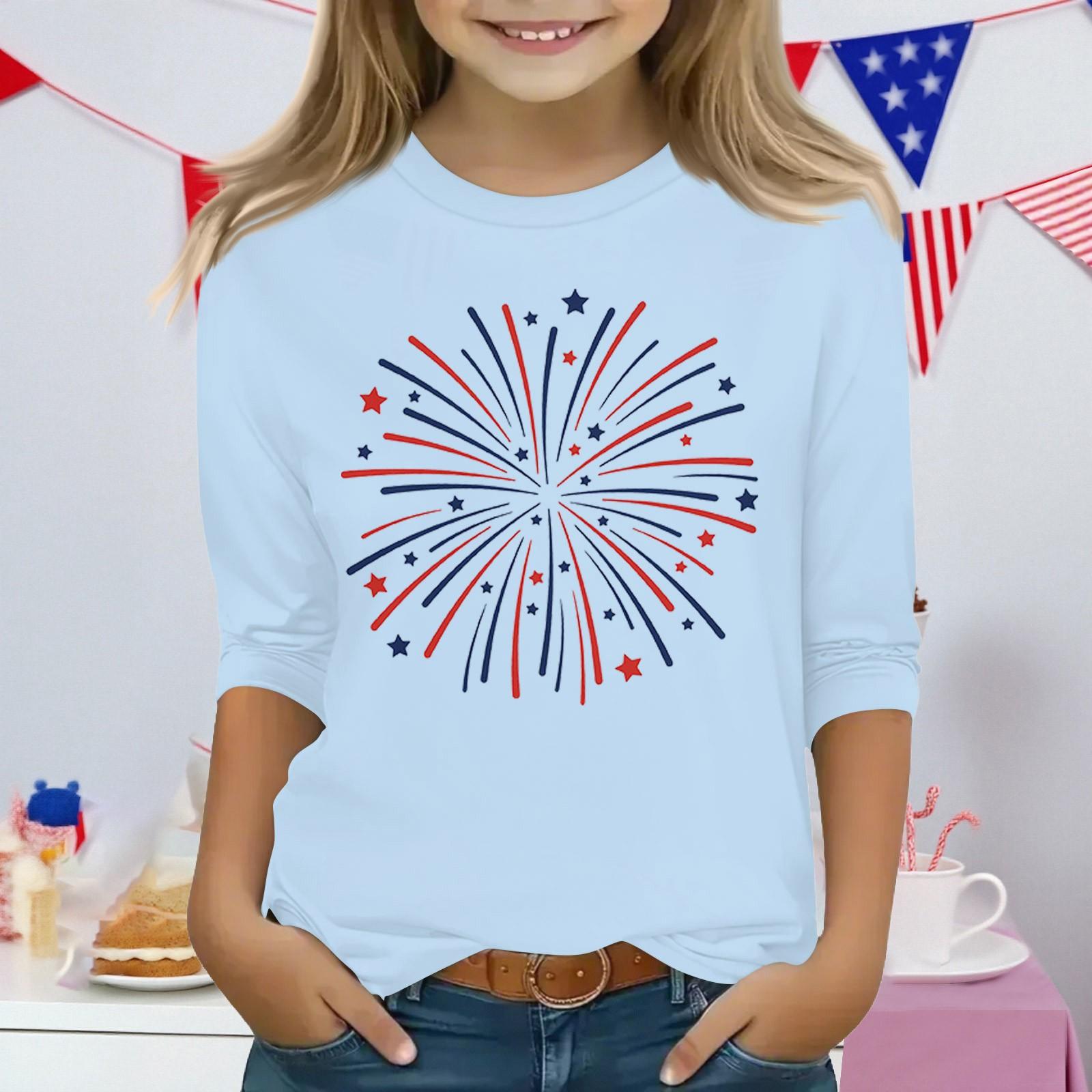 

Топы с принтом для девочек 3-10 лет с круглым вырезом и рукавами 3/4 Футболки Модные топы Наряды Футболки 120