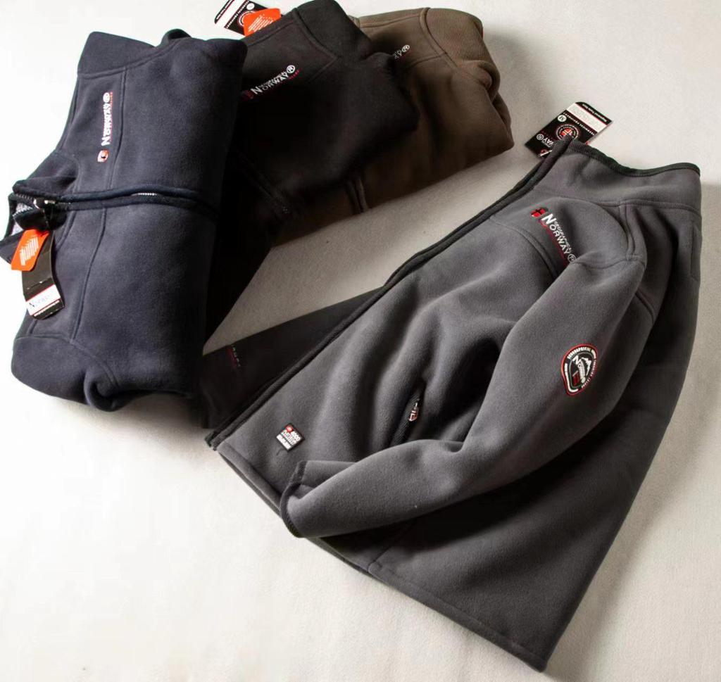 Men's Winter Windproof Fleece-Lined Jacket - Stand Collar, Lamb's Wool, Solid Color, Casual Style