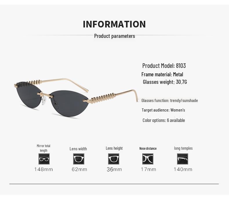 Trendy Unisex Cat Eye Sunglasses with Metal Rivet Legs - Kuaishou Style