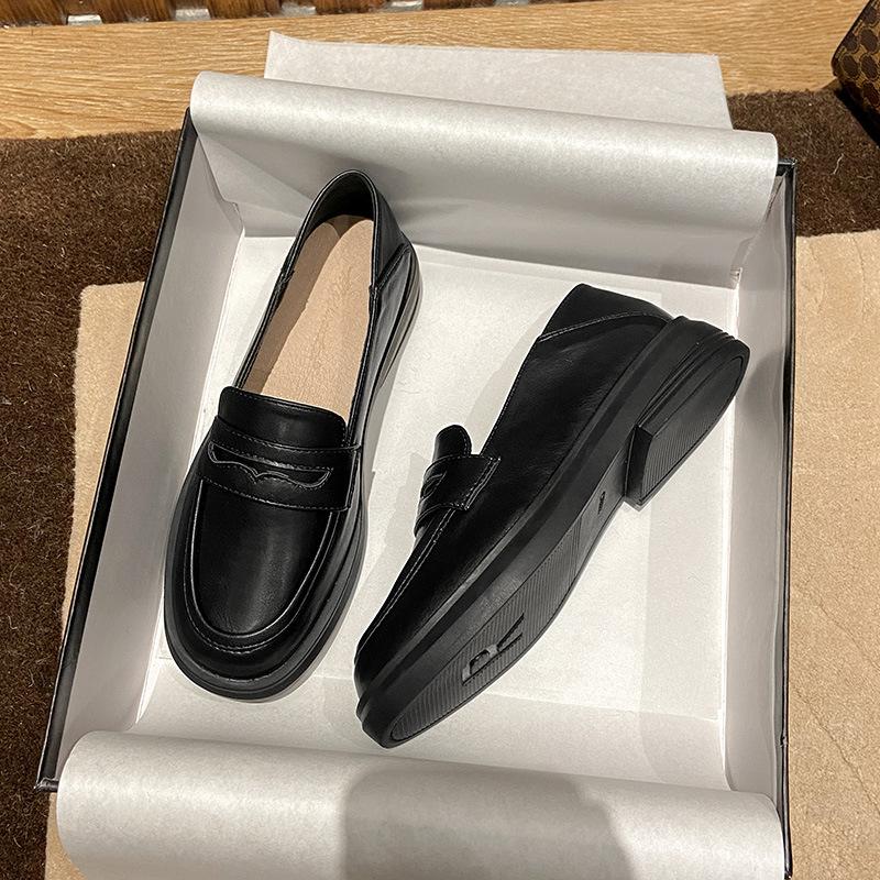 Fashion 2025 Preppy Women Small Leather Shoes Winter Cotton Fur Flats Warm Slip On Loafers Traf Ladies Thick Heel Oxfords Big Size 34-44