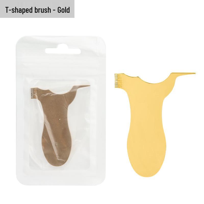 Stainless Steel Y-Shaped Eyelash Extension & Perm Comb with Small Eyebrow Brush.