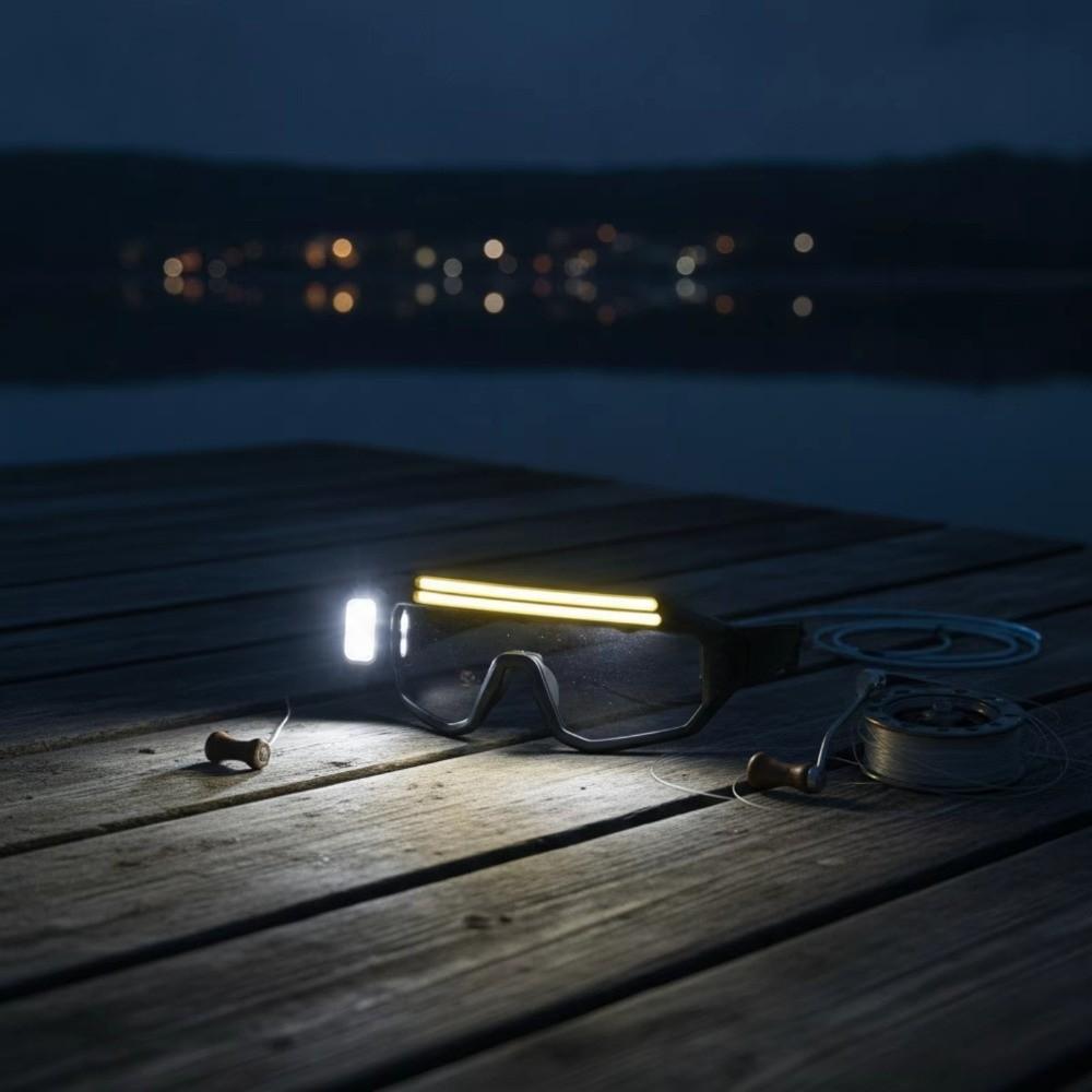 Waterproof Headlight Glasses Adjustable Goggle Light Hands-Free Headlamp Glasses Biking