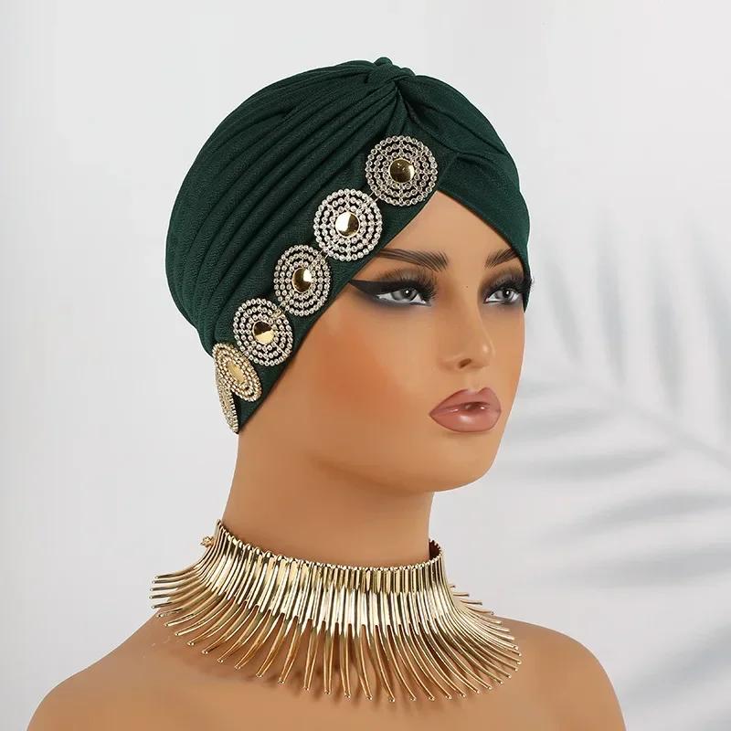 Indian Women Chemo Cap Muslim Diamonds Hijab Pleated Turban Wrap Headscarf Beanies Hair Loss Bonnet Hat Femme Turbante Mujer New