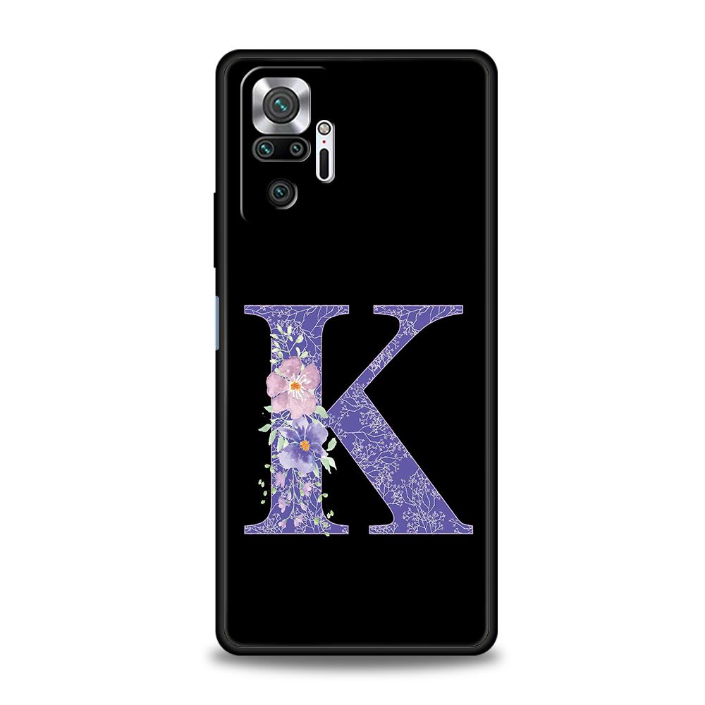 Initial Letter Retro Purple Flower Phone Case For Xiaomi Redmi Note 14 5G 13 12 10 11 Pro Plus 4G 14C 13C 12C 10C 9C TPU Cover
