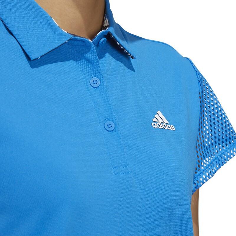 Adidas Solid Color Square Neck Button Short Sleeve Polo Shirt Women Tops Bright-Blue HA0226