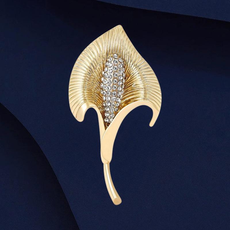 Винтажная брошь «Калла», Изысканная и простая женская брошь со стразами высокого класса, Брошь с нишевым дизайнерским чувством золотой