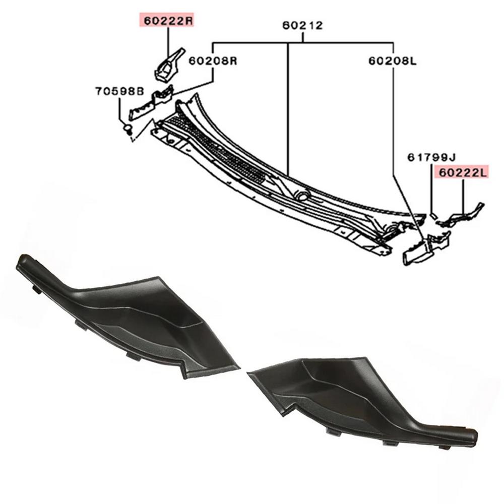For 2013-2020 Mitsubishi Outlander Front Wiper Side Cowl Extension Covers 1 Pair