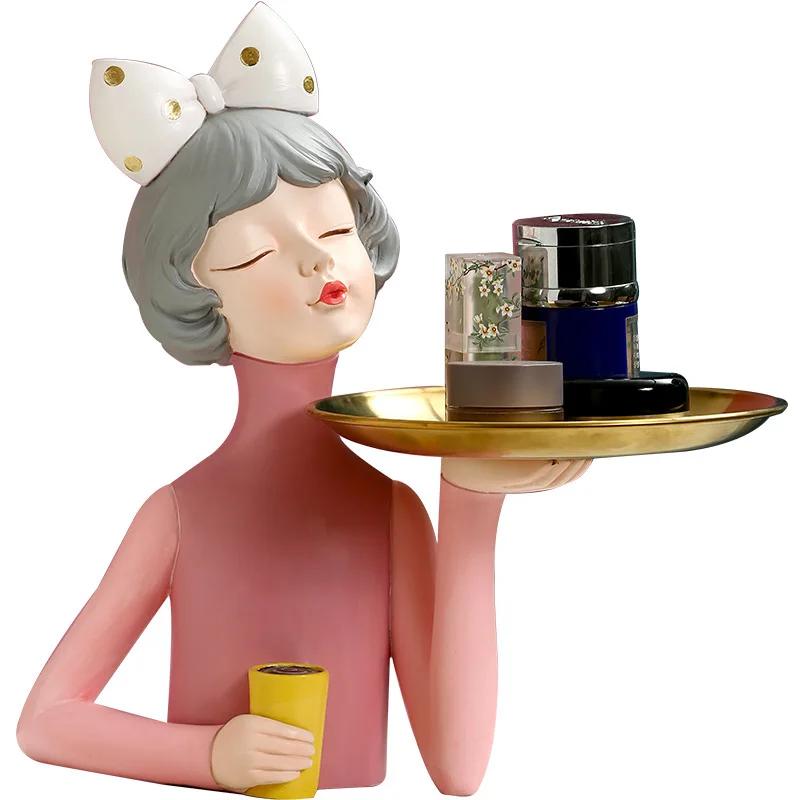 Creative character key storage tray resin crafts living room sundries desktop storage home decor stainless steel tray