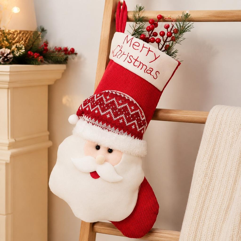 Christmas Stocking 3D Big Hanging Ornament Bag - Kids Party Gift and Candy Bag