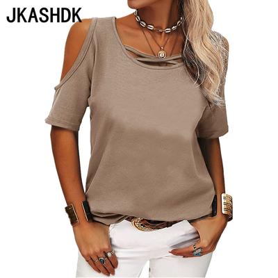 Γυναικεία μόδα casual καλοκαιρινή άνοιξη μονόχρωμη στάμπα με κοντό μανίκι μπλούζες και πουκάμισα με λαιμόκοψη