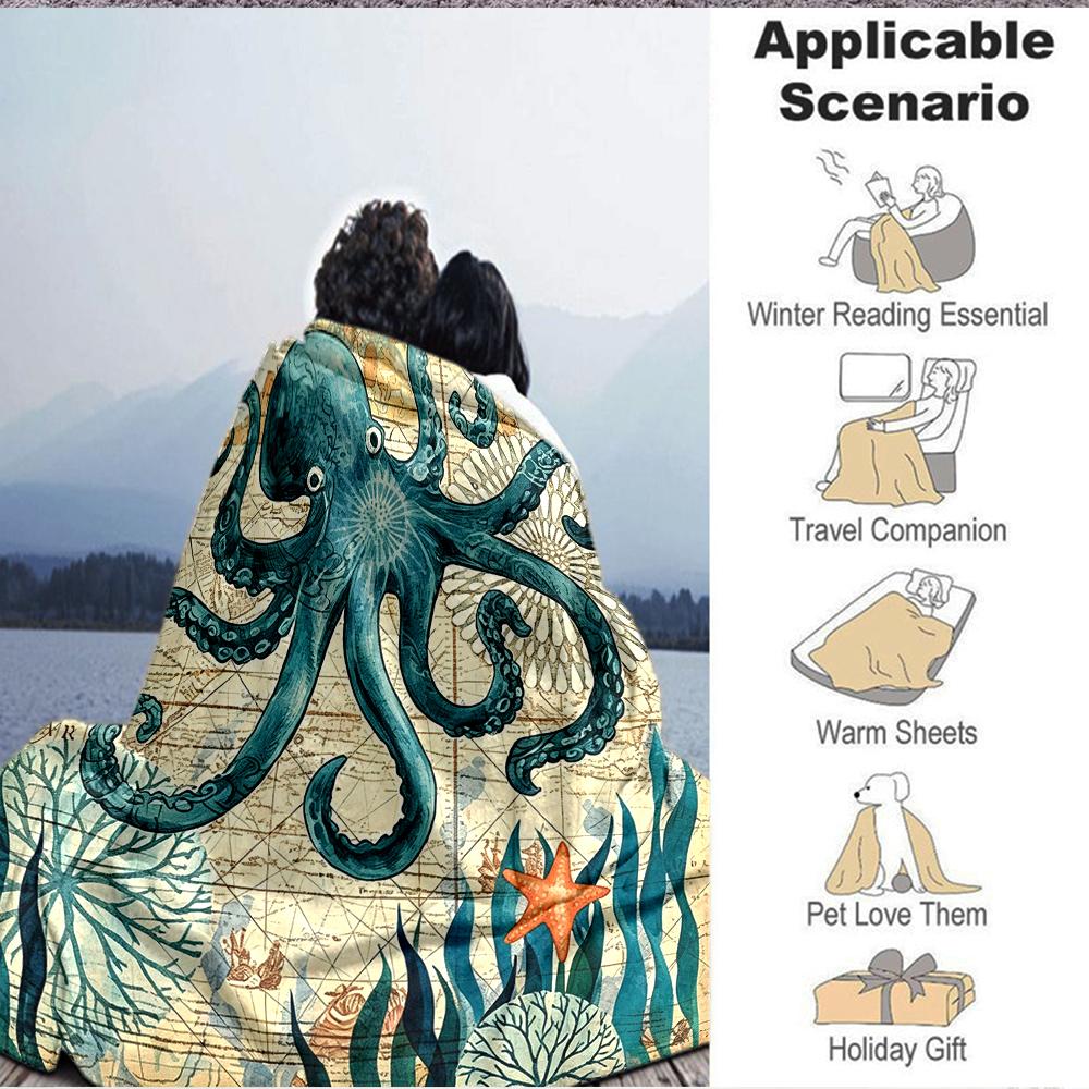1Pc Oceanic Octopus Majesty Blanket Soft And Comfortable Casual Warm Camping Travel Christmas Halloween Xmas Gift M928236