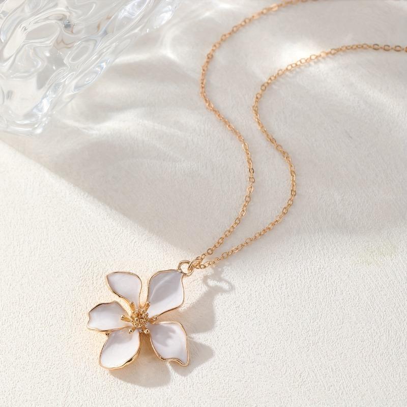 Elegant Able Flower Pendant Necklace, White Enamel Petals Multifunctional Accessory for Women's Casual Formal Occasions