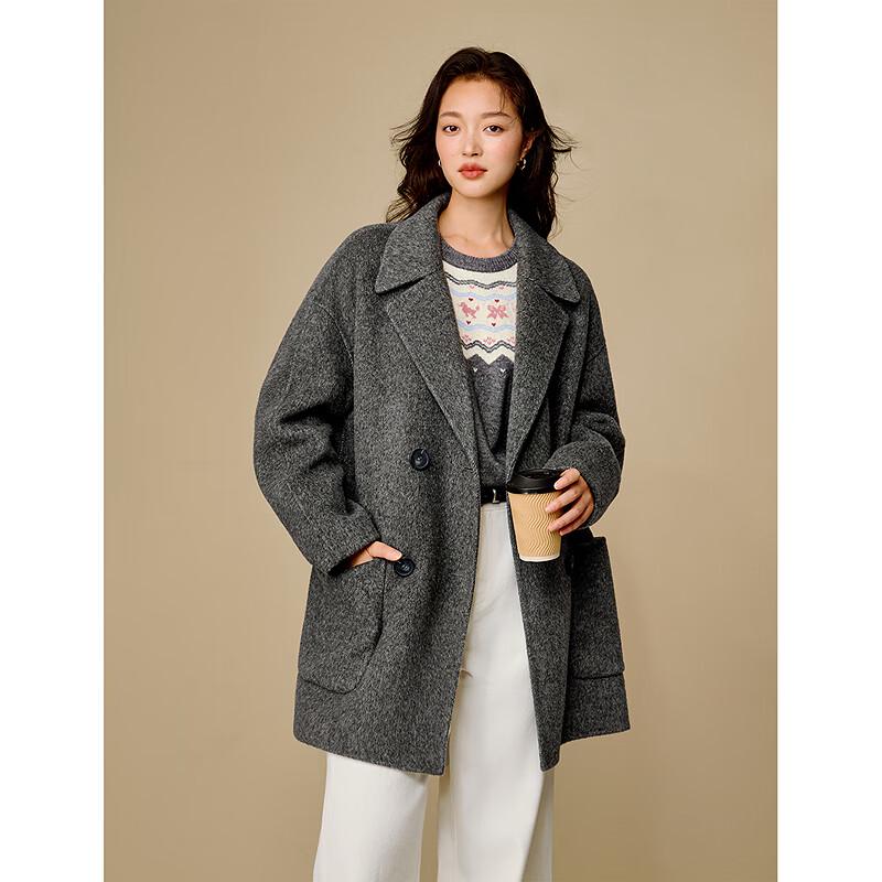 INMAN Women's Alpaca Silk Blend Double-Faced Wool Coat