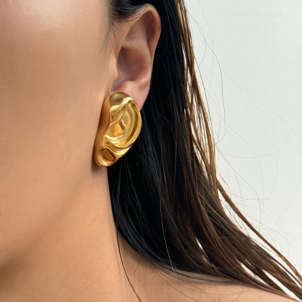 MYNECK New Hot Jewelry SuppLier Unique 18k Gold Plated Stainless Steel Tarnish Free Vintage Irregular Artist Hoop Earrings