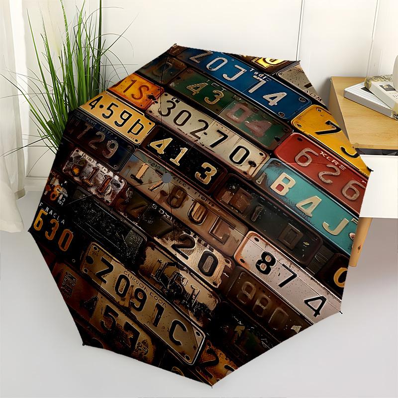 

License plates, Background Themed Automatic Opening and Closing Umbrella, Brightly Colored 8-rib Portable Umbrella, Suitable for Men and Wom