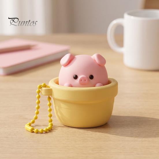 Portable Stress Reliever Potted Pig Clicker Toy with Bead Chain, Clicky Button Fidget Backpack Pendant for Relief, Finger Backpacks School Bags Decor