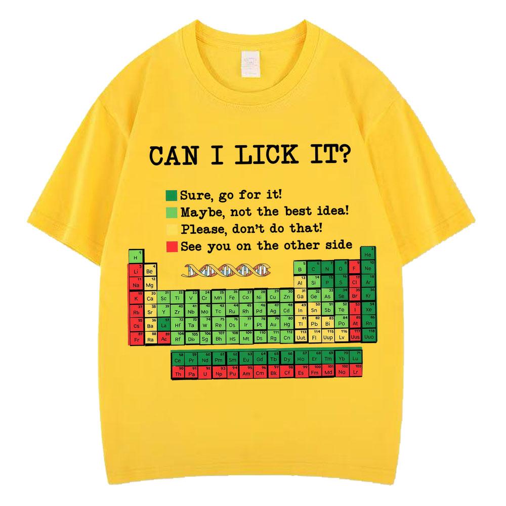 T-shirt Divertente Tavola Periodica Posso Leccarlo Chimica Estate Manica Corta Ampia Casual Cotone T-shirt Hiphop Moda T-shirt
