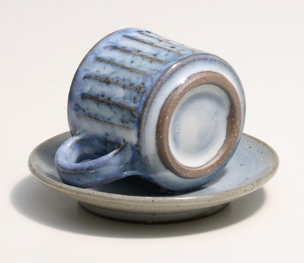 Marui Seito Shigaraki Ware Hechimon Blue Hagi Carving Coffee Cup and Saucer, Approx. 210ml Capacity, Ceramic, Made In Japan, MR-3-3282
