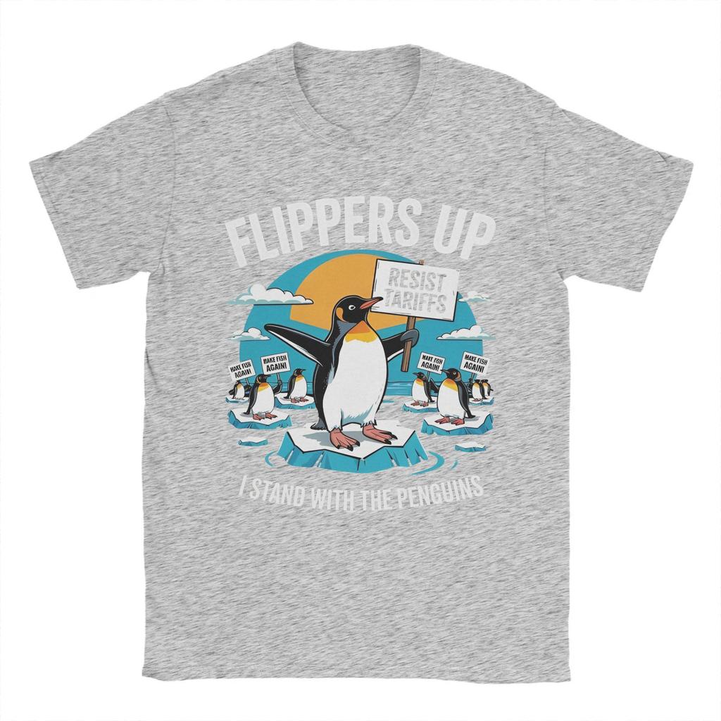 Grappige Resist Pinguïns Protest tegen Tarieven Heren T-shirts Vleugels Omhoog Uniek T-shirt Ronde Hals T-shirt 100% Katoen 6XL Top