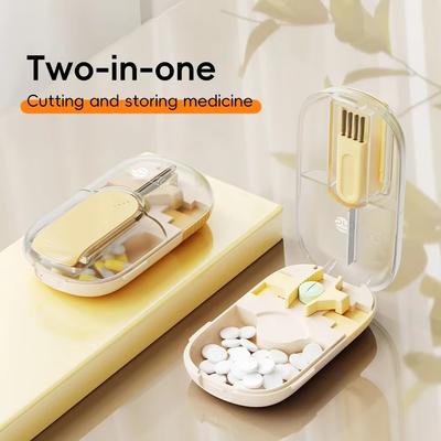 Newest Mini Pill Cutter Magnetic Adjustable Precise with Invisible Storage Box&Brush for Daily Portable Tablet Medicine Splitter