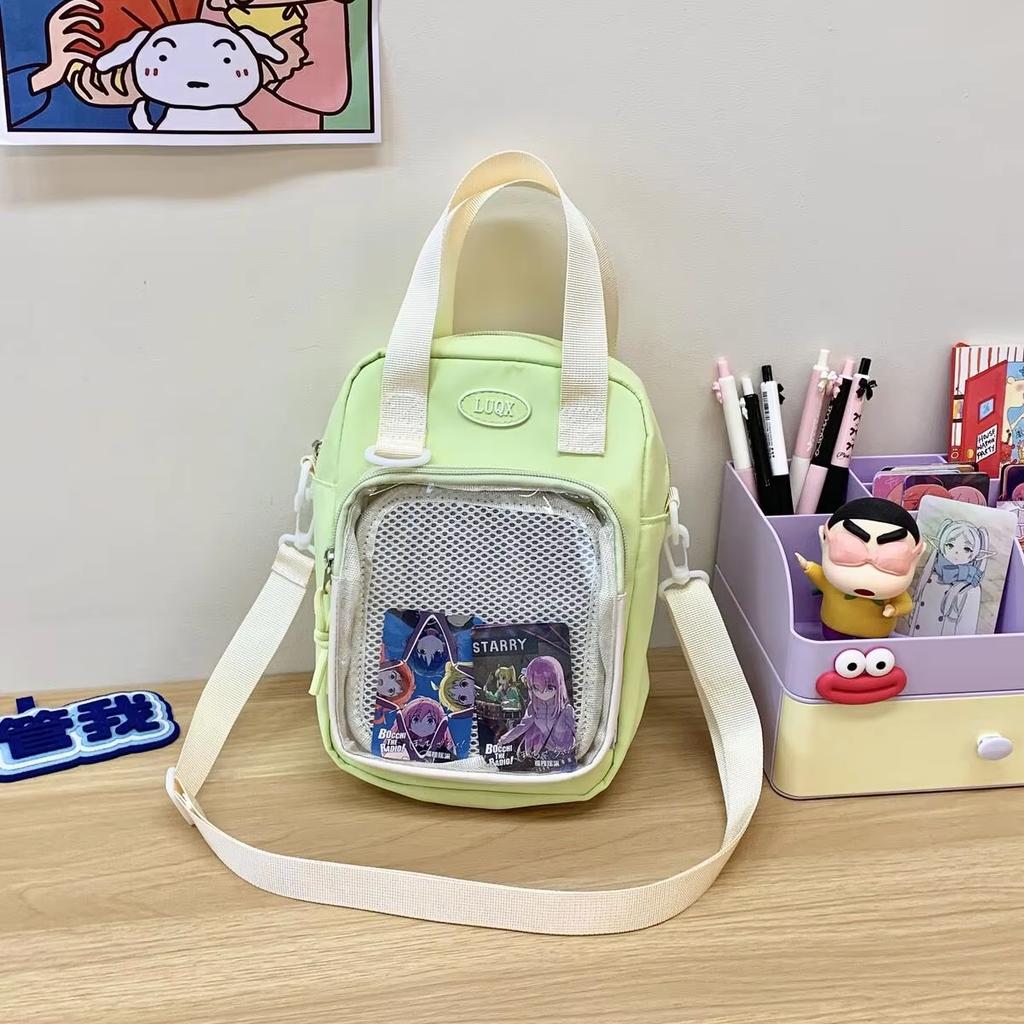 Y2K Cute Cartoon Cat Ita Shoulder Bags Mini Women Casual Crossbody Bag Kawaii Girls Transparent Pocket DIY Display Nylon Handbag
