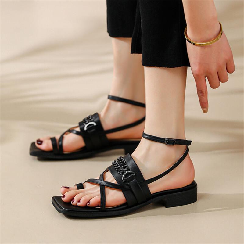 Fashion New Summer Sandals Square Toe Chunky Heels Fashion Sandals Shoes for Women Zapatos Mujer Retro Gladiator Shoes Low Heel Sandals