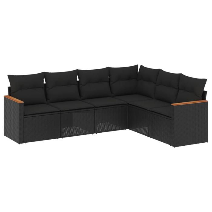VidaXL Salon de Jardin avec Coussins 6 pcs, Canapés de Terrasse, Ensemble de Meubles de Patio, Mobilier d'Extérieur, Noir 3225999