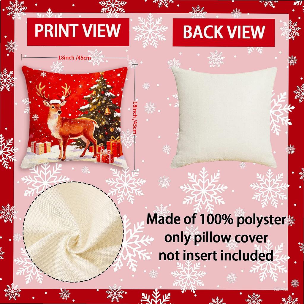 Christmas Pillowcase Grey Red Cartoon Santa Snowman Elk Sofa Cushion Cover Home Bed Car Decor Merry Christmas 45cm X 45cm