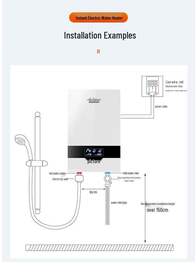 Instant Electric Water Heater for Household Showers - Rapid Heating, Constant Temperature