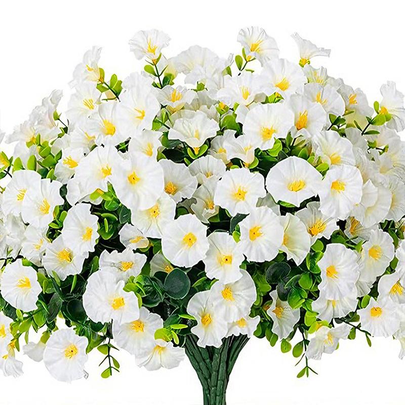 4 Bündel Künstliche Blumen Seiden-Prunkwinde Pflanzen Eukalyptus UV-Beständig Garten Sommerhaus Außen Dekoration