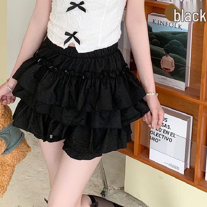 Solid Color Ruffled Anti-Exposure Fluffy Mini Skirt - Women's Summer Sweet & Spicy Style