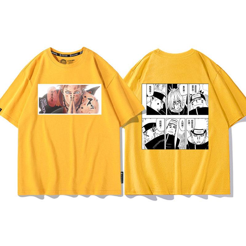 Yellow Cartoon Childrens Tshirt Naruto Xiao Organized Six Payne Anime Cotton Doublesided Printing Parentchild Casual Tshirt