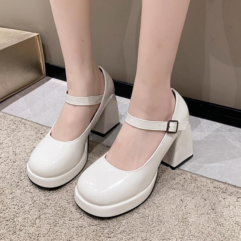 

Japanese solid color Mary Jane women s shoes 2025 autumn new light mouth thick heel round head waterproof table fashion single shoes women 40