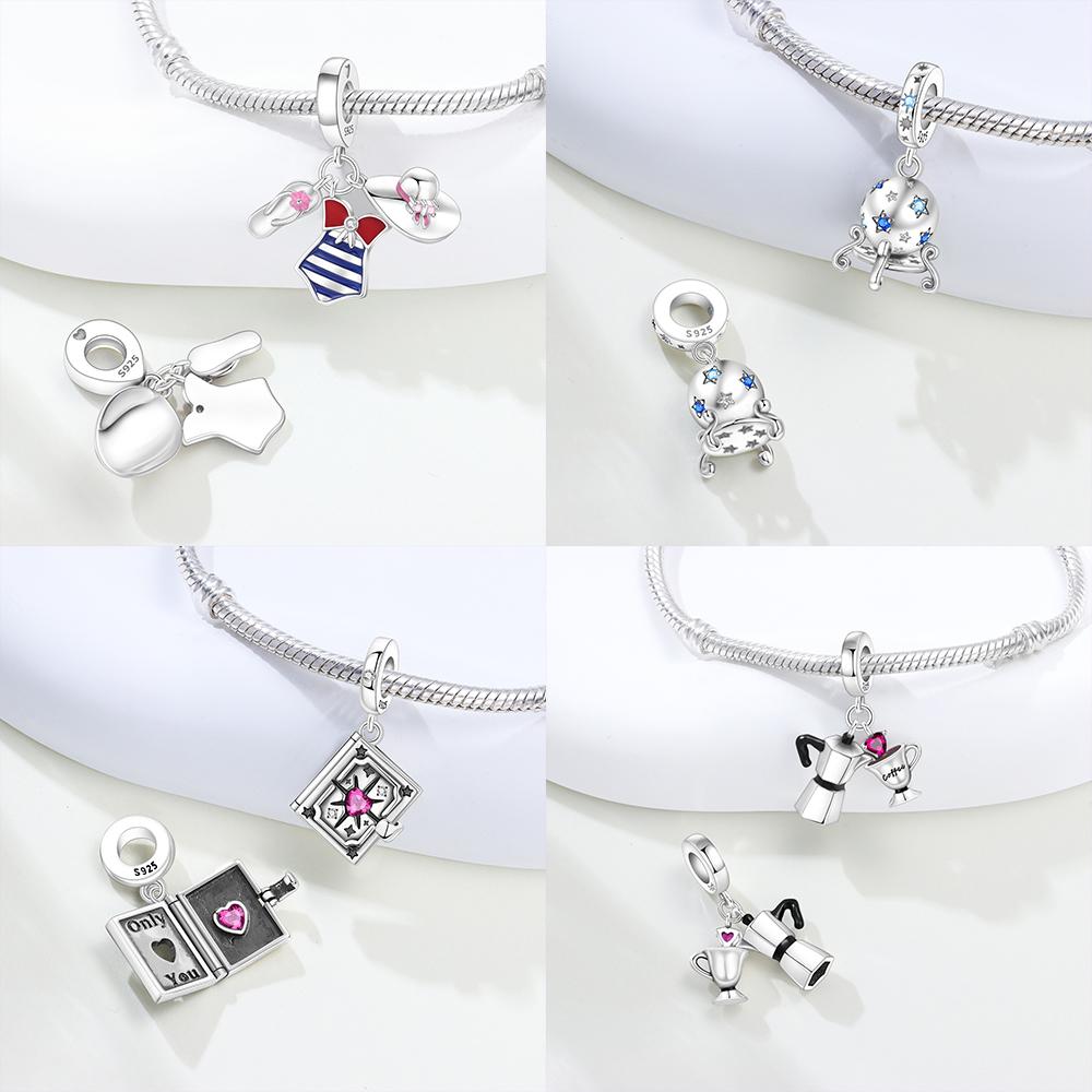 Charm-Perlen Anhänger Kupfer Authentisch Strandurlaub Set Anhänger Buch Topf Herz Tasse Zauberkugel Perlen Anhänger Kompatibel Mit Armbändern Schmuck für Frauen DIY G