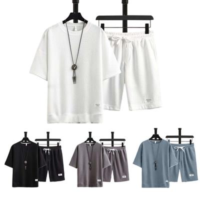 2024Casual Outfit Trendy Drawstring Knee Length Casual Outfit Waffle Texture T-shirt 3A Wide Leg Shorts Leisure Outfit Daily Garment
