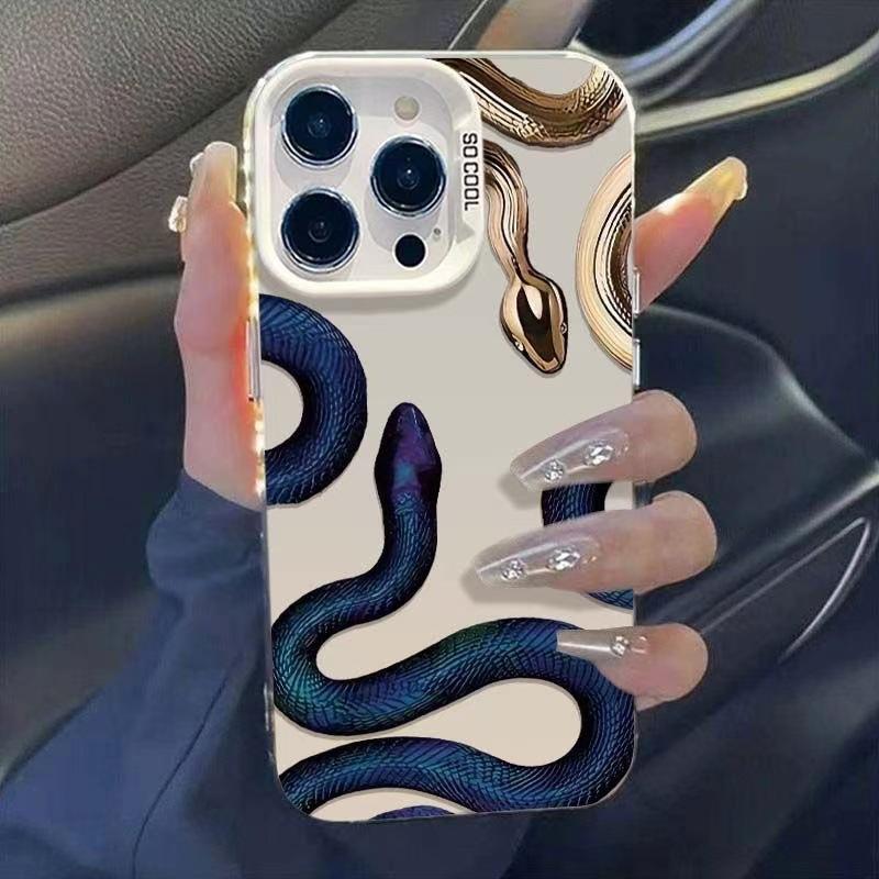 Blue and Gold Double Snake Case for Apple 2017 New Phone Cases, iPhone 15 Pro Max, 16 Pro, and 14 Pro.