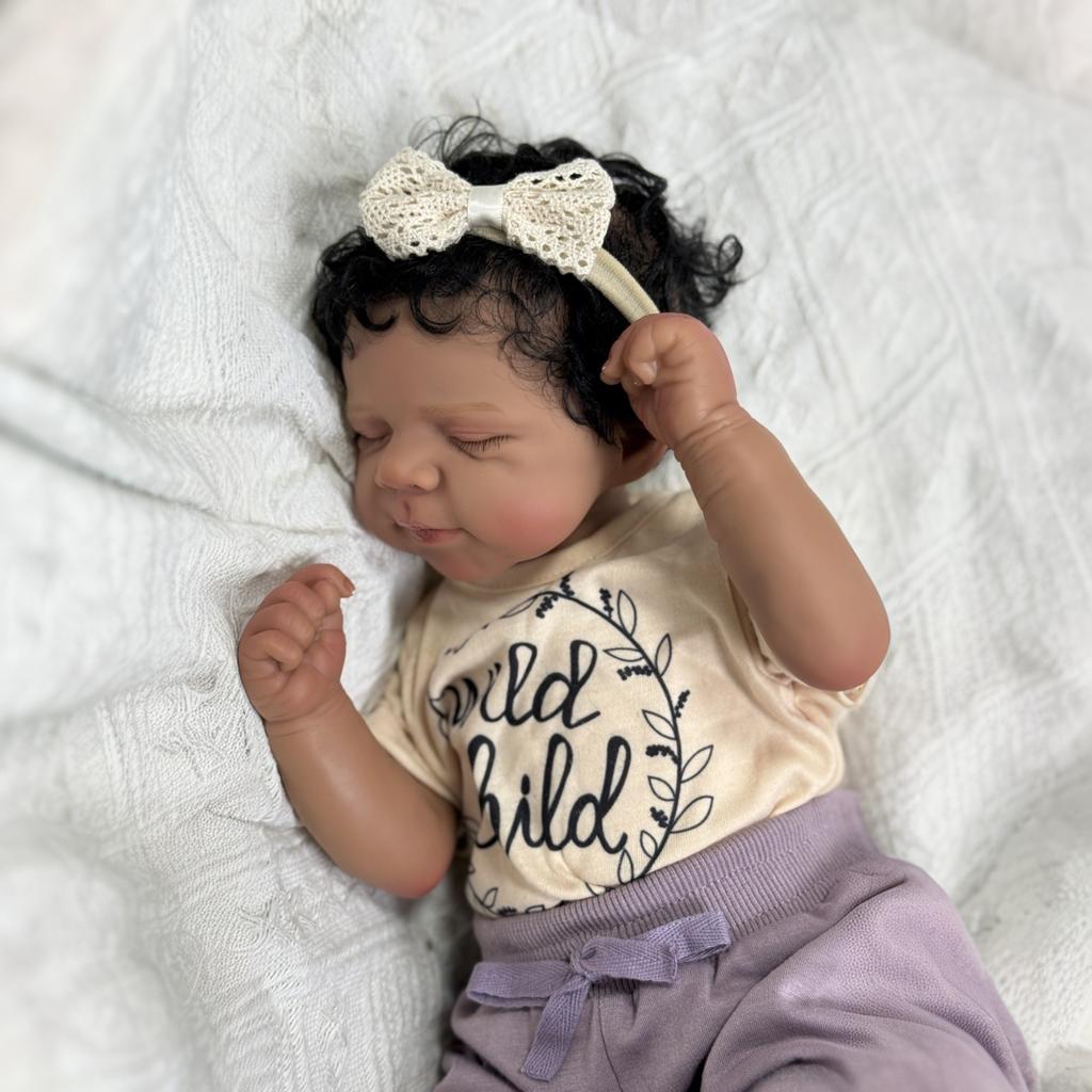 BZDOLL 45cm/18inch Reborn Baby Cloth Body Doll Sleeping Bedtime Toy with Black Skin, Soft Vinyl Limb Newborn Bebe Art Toys Gift for Kids