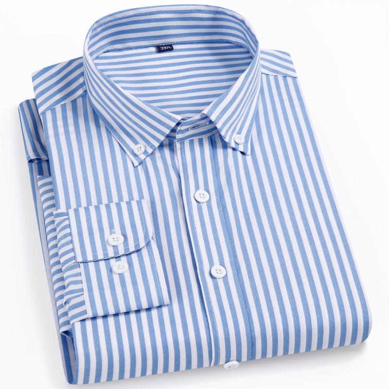Men‘s Stylish Stretchy Striped Button-Down Shirt - Comfortable Long Sleeve Business & Casual Top - Color Block Design, Spring Summer