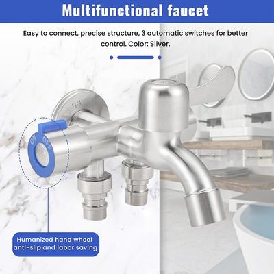 Stainless Steel Multi-Function Washing Machine Faucet 1 In 3 Out Diverter Valve Three-Way Control Home Kitchen Bathroom