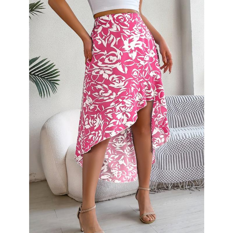 

Женская юбка средней длины с цветочными воланами, весна-лето, нестандартная XL розы красного