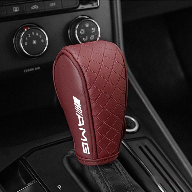 1Pcs PU Leather Non-slip Wear-resistant Car Shift Handle Cover For Mercedes Benz AMG W212 W205 W246 W177 W176 W213 GLC GLE GLS ML Welcome Laser Lamp