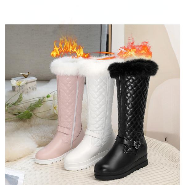 

Женская обувь больших и маленьких размеров, теплые хлопковые ботинки для осени и зимы, повседневные высокие сапоги на плоской подошве, зимние сапоги из белого кроличьего меха.