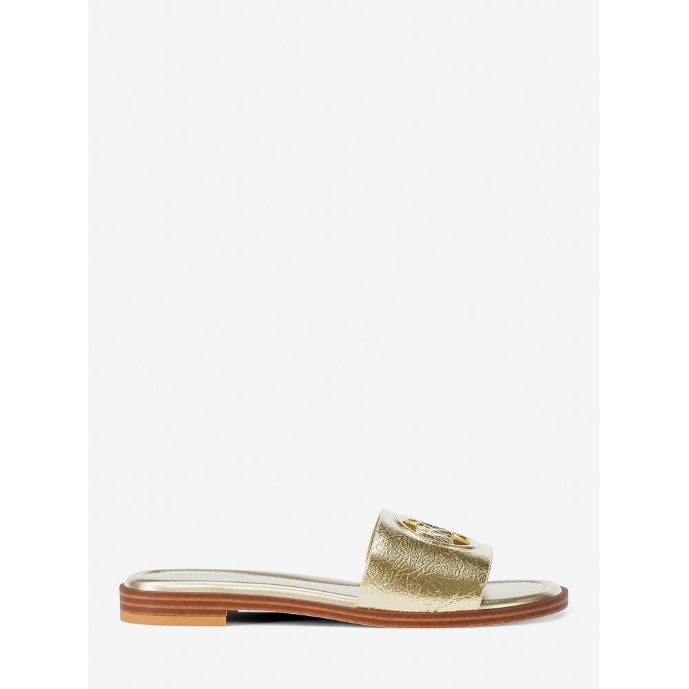 Michael Kors Carissa Metallic Cut Out Slide Sandals 49s6csfs1m705 Pale Gold