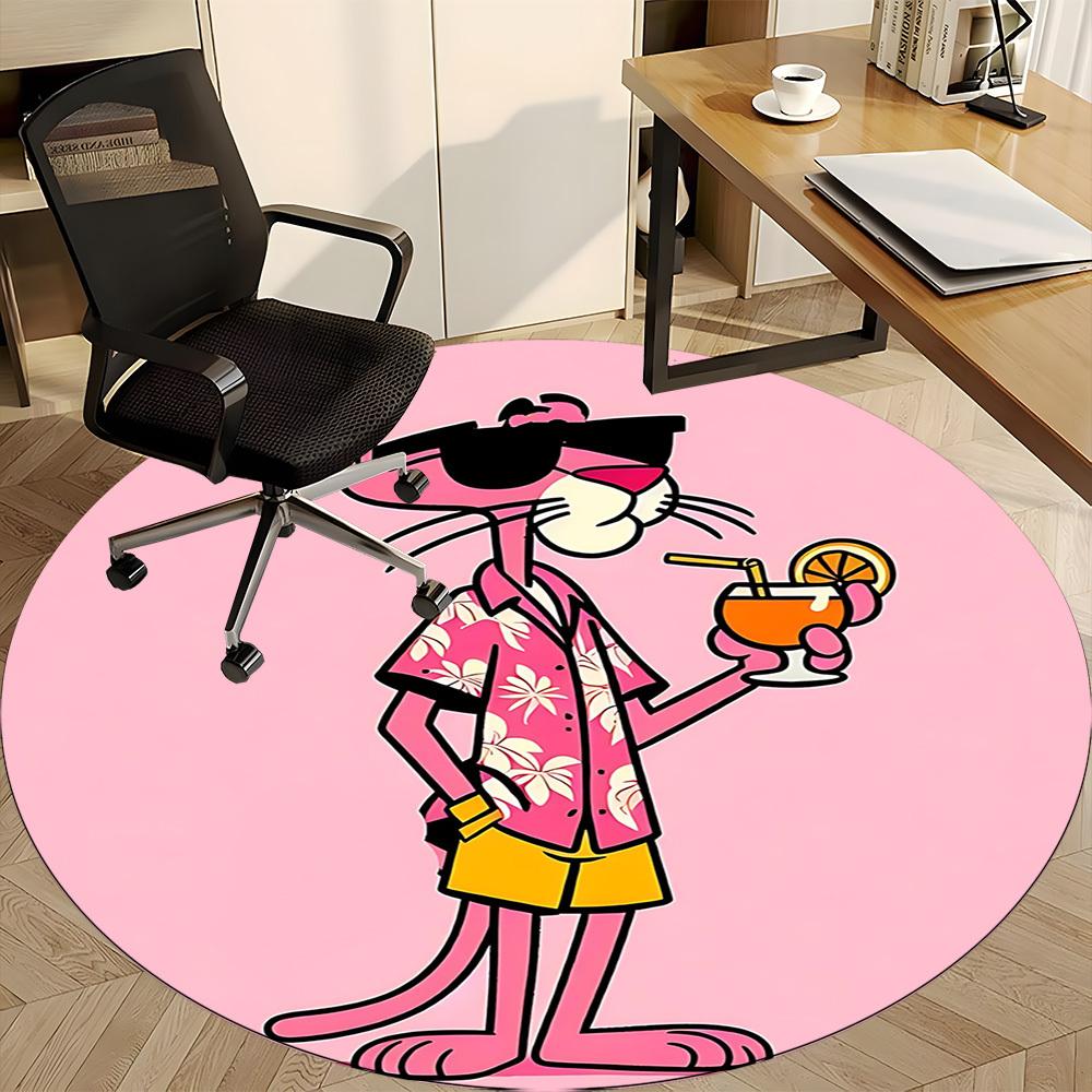 1 pieza Camisa Hawaiana Pantera Rosa Alfombra Redonda para Oficina, Debajo de Sillas de Oficina Dormitorio Sala de Estar Decoración del Hogar, Disponible en Varios Tamaños0