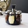 7-Piece Spice Jar Set Rotating Glass Seasoning Bottles with Lids Storage Rack for Salt Sugar Pepper Kitchen Counter Organizer