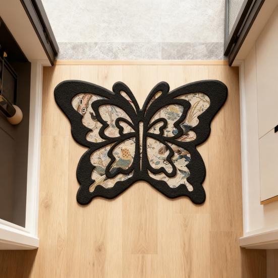 Floor Mat Butterflies Shape Water-Repellent Easy To Clean Bathroom Rug with Anti-Slip Base High-Density Diatom Ooze Bath Mat