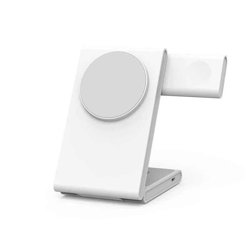 

3 in 1 Foldable Wireless Charger Fast Charging Station for iPhone 15 14 Holder Magnetic Charger Stand Dock for Apple Watch S8/7 білий